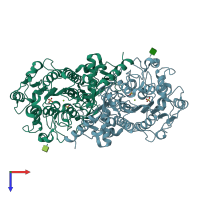 PDB entry 1shq coloured by chain, top view.
