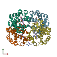 PDB entry 1shr coloured by chain, front view.