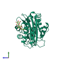 PDB entry 1shv coloured by chain, side view.