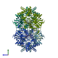 PDB entry 1si8 coloured by chain, side view.