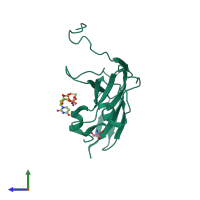 PDB entry 1six coloured by chain, side view.