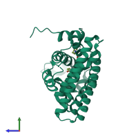 PDB entry 1sj0 coloured by chain, side view.