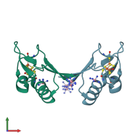 PDB entry 1sj1 coloured by chain, front view.