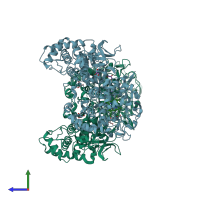 PDB entry 1sj2 coloured by chain, side view.
