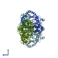 PDB entry 1sjd coloured by chain, side view.