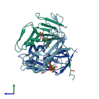 PDB entry 1sjn coloured by chain, side view.