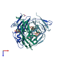 PDB entry 1sjn coloured by chain, top view.
