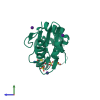 PDB entry 1sk1 coloured by chain, side view.