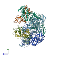 PDB entry 1sk6 coloured by chain, side view.