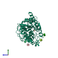 PDB entry 1sk9 coloured by chain, side view.