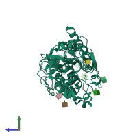 PDB entry 1skb coloured by chain, side view.