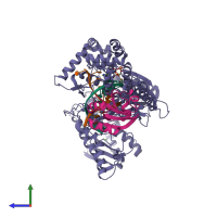 Hetero tetrameric assembly 1 of PDB entry 1skr coloured by chemically distinct molecules, side view.