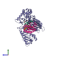 PDB entry 1skw coloured by chain, side view.