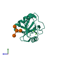 PDB entry 1sl4 coloured by chain, side view.