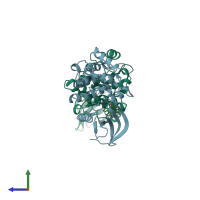 PDB entry 1sm2 coloured by chain, side view.