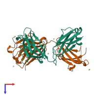 PDB entry 1sm3 coloured by chain, top view.