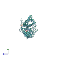 PDB entry 1sm4 coloured by chain, side view.