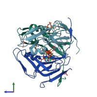 PDB entry 1smc coloured by chain, side view.