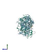 PDB entry 1sme coloured by chain, side view.