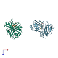 PDB entry 1sme coloured by chain, top view.