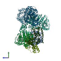 PDB entry 1smk coloured by chain, side view.