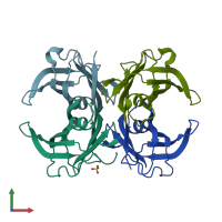 PDB entry 1sn2 coloured by chain, front view.