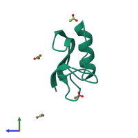PDB entry 1sn4 coloured by chain, side view.