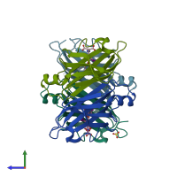PDB entry 1sn5 coloured by chain, side view.