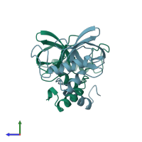 PDB entry 1snd coloured by chain, side view.