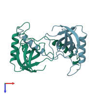 PDB entry 1snd coloured by chain, top view.