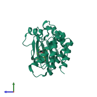 Monomeric assembly 2 of PDB entry 1snu coloured by chemically distinct molecules, side view.