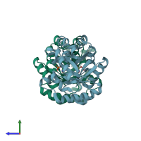 PDB entry 1so6 coloured by chain, side view.