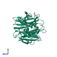 PDB entry 1so7 coloured by chain, side view.