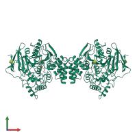 Homo dimeric assembly 1 of PDB entry 1som coloured by chemically distinct molecules, front view.