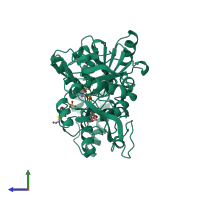 PDB entry 1soo coloured by chain, side view.