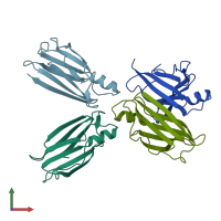 PDB entry 1soq coloured by chain, front view.