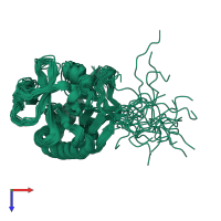 PDB entry 1sou coloured by chain, ensemble of 20 models, top view.
