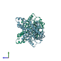 PDB entry 1sov coloured by chain, side view.