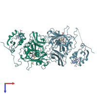 PDB entry 1sox coloured by chain, top view.