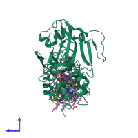 PDB entry 1sp3 coloured by chain, side view.