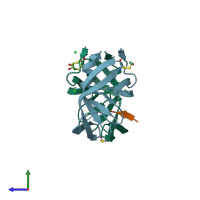 PDB entry 1sp5 coloured by chain, side view.