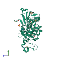 PDB entry 1sq1 coloured by chain, side view.