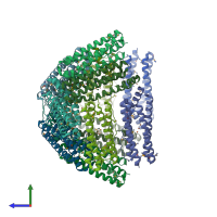 PDB entry 1sq3 coloured by chain, side view.