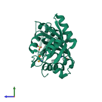 PDB entry 1sq6 coloured by chain, side view.