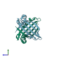 PDB entry 1sqe coloured by chain, side view.
