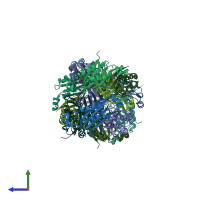 PDB entry 1sql coloured by chain, side view.