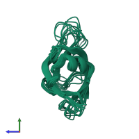 PDB entry 1sqr coloured by chain, ensemble of 10 models, side view.