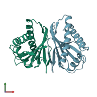 PDB entry 1squ coloured by chain, front view.