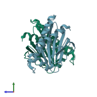 PDB entry 1squ coloured by chain, side view.