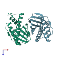 PDB entry 1squ coloured by chain, top view.